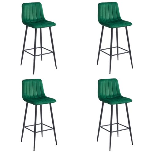 Tabouret Pozza En Velours Vert Foncé, Pieds Noirs, Pour Cuisine (x4)