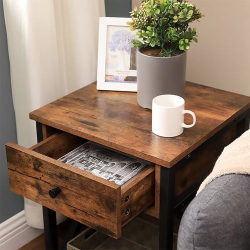 Table De Chevet En Acier Brun Rustique Pour Chambre à Coucher