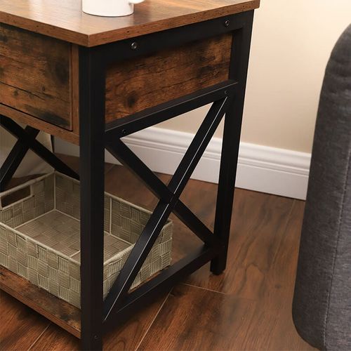 Table De Chevet En Acier Brun Rustique Pour Chambre à Coucher