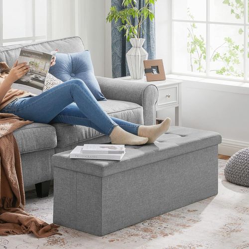 Pouf De Rangement Pufa En Mdf Gris Clair Pour Chambre à Coucher