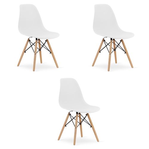 Chaise Osaka Blanche, Pieds Naturels, Pour Salon X3