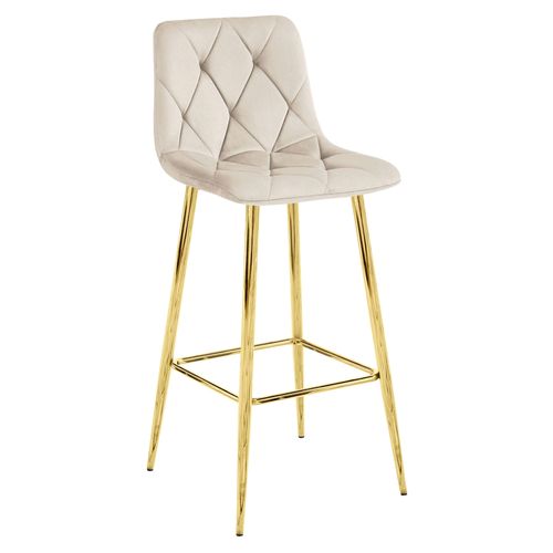 Tabouret Koda En Velours Beige, Pieds Dorés, Design Moderne