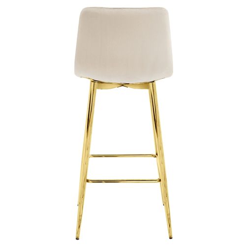 Tabouret De Bar Koda, Velours Beige, Pieds Dorés, Pour Cuisine (x4)