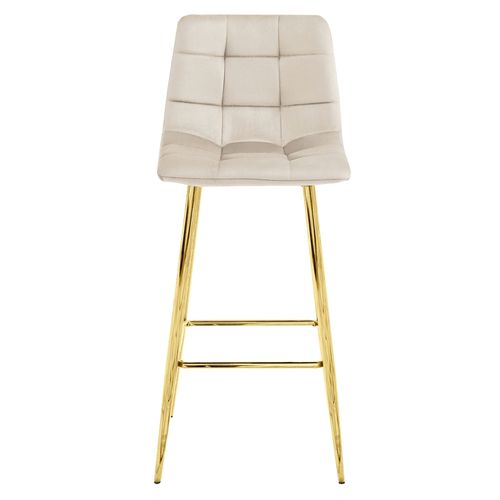 Tabouret Teoto En Velours Beige, Pieds Dorés, Pour Cuisine (x2)
