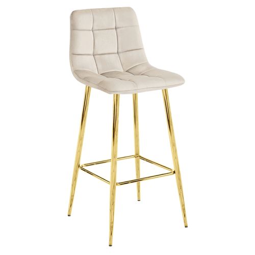 Tabouret Teoto En Velours Beige, Pieds Dorés, Pour Cuisine (x2)