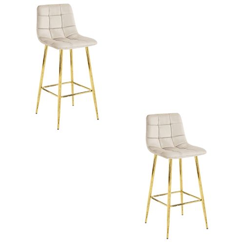 Tabouret Teoto En Velours Beige, Pieds Dorés, Pour Cuisine (x2)