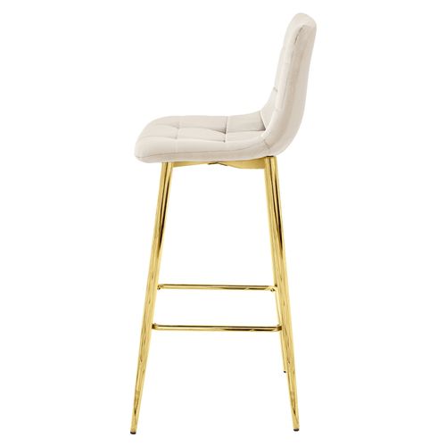Tabouret Teoto En Velours Beige, Pieds Dorés, Pour Cuisine (x2)