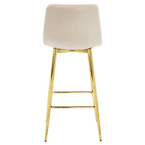 Tabouret Teoto En Velours Beige, Pieds Dorés, Pour Cuisine (x2)