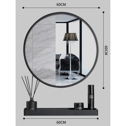 Miroir Avec Étagère 60 Cm, Rond, Noir, Style Loft