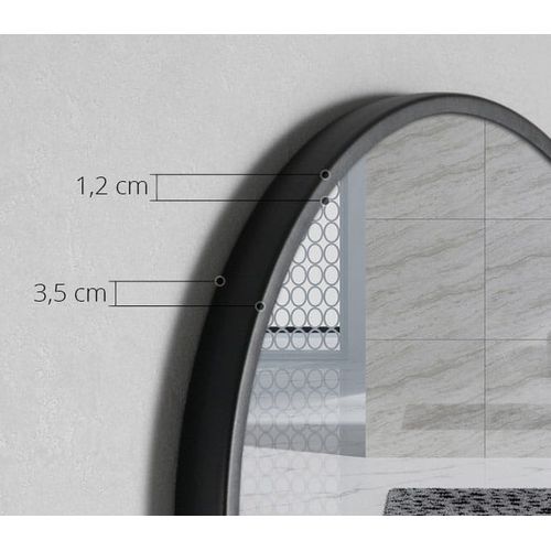 Miroir Avec Étagère 60 Cm, Rond, Noir, Style Loft