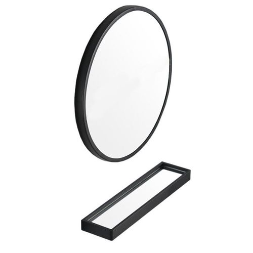 Miroir Avec Étagère 60 Cm, Rond, Noir, Style Loft