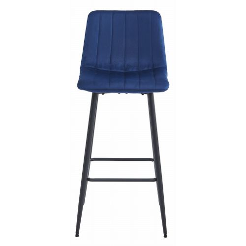 Tabouret Pozza En Velours Bleu Marine Avec Pieds Noirs