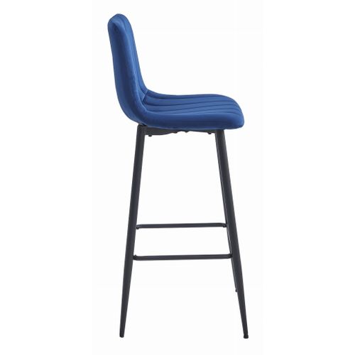 Tabouret Pozza En Velours Bleu Marine Avec Pieds Noirs