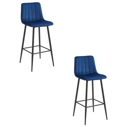 Tabouret Pozza En Velours Bleu Marine, Pieds Noirs X2