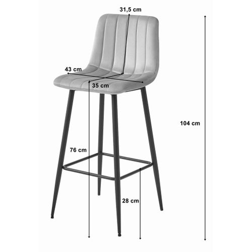 Tabouret Pozza En Velours Bleu Marine, Pieds Noirs X2