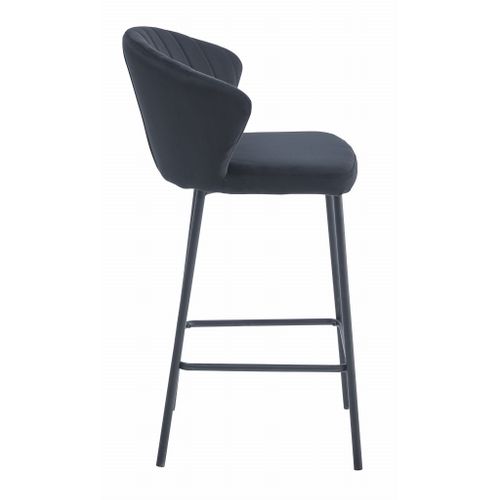 Tabouret De Bar Gatta, Velours Noir, Pieds En Acier (x2)