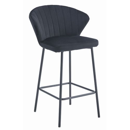 Tabouret De Bar Gatta En Velours Noir, Pieds Noirs X4