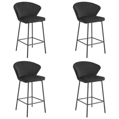 Tabouret De Bar Gatta En Velours Noir, Pieds Noirs X4
