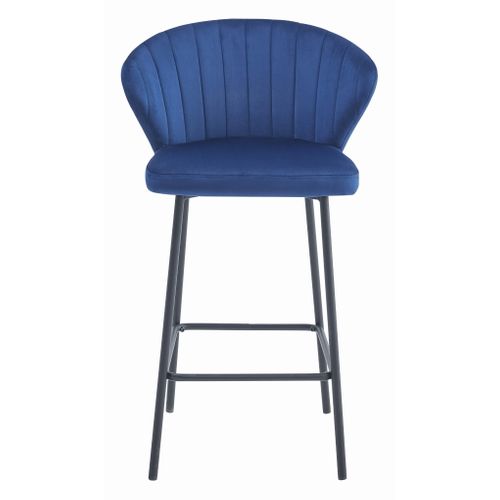 Tabouret De Bar Gatta En Velours Bleu Marine, Pieds Noirs (x2)