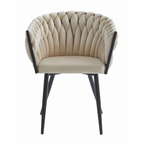 Chaise Mayan En Velours Beige, Pieds Noirs