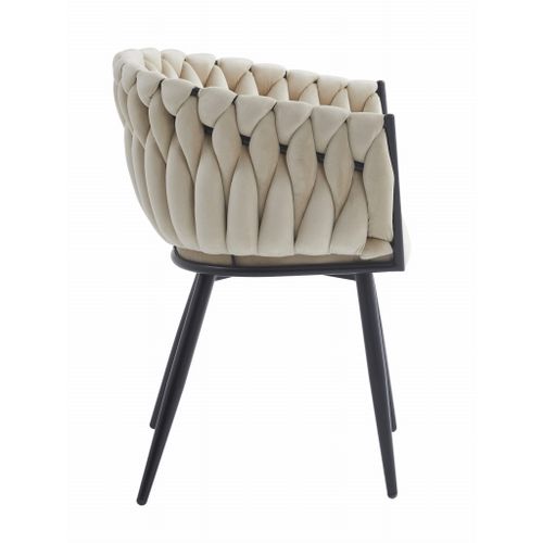 Chaise Mayan En Velours Beige, Pieds Noirs