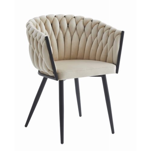 Chaise Mayan En Velours Beige, Pieds Noirs