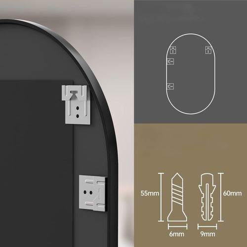 Miroir Ovale 80 X 40 Cm, Cadre Noir, Style Loft