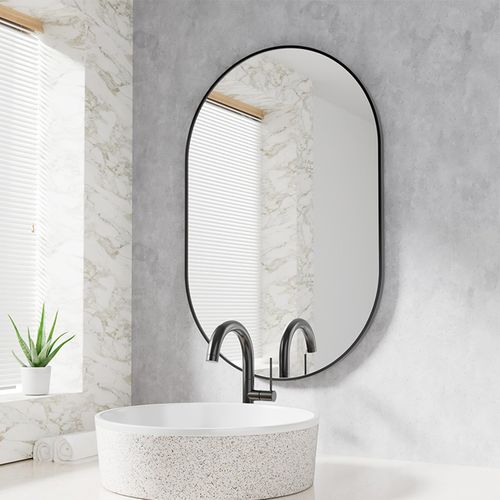 Miroir Ovale 80 X 40 Cm, Cadre Noir, Style Loft