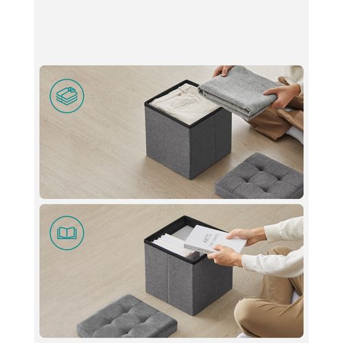 Pouf Organisateur Rangement Mdf Gris Foncé