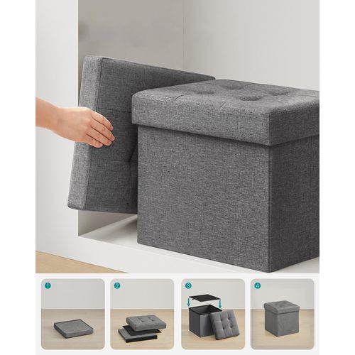 Pouf Organisateur Rangement Mdf Gris Foncé