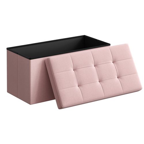 Pouf De Rangement En Mdf Rose, Aspect Lin