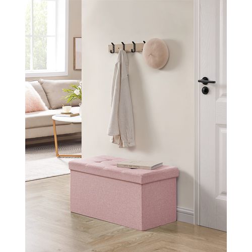 Pouf De Rangement En Mdf Rose, Aspect Lin
