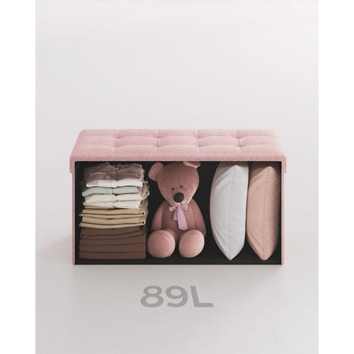 Pouf De Rangement En Mdf Rose, Aspect Lin