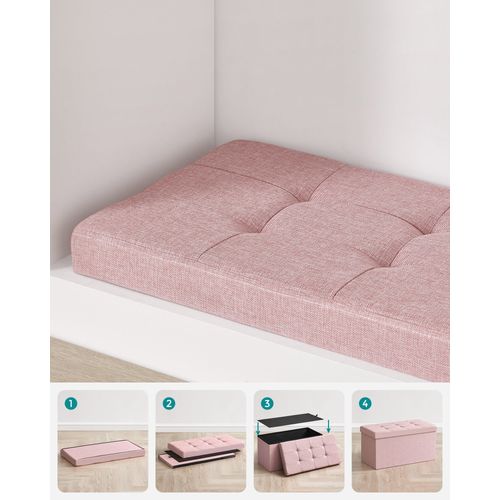 Pouf De Rangement En Mdf Rose, Aspect Lin