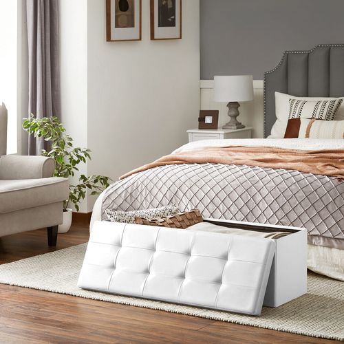 Pouf De Rangement Pufa En Mdf Blanc Avec Siège De Rangement