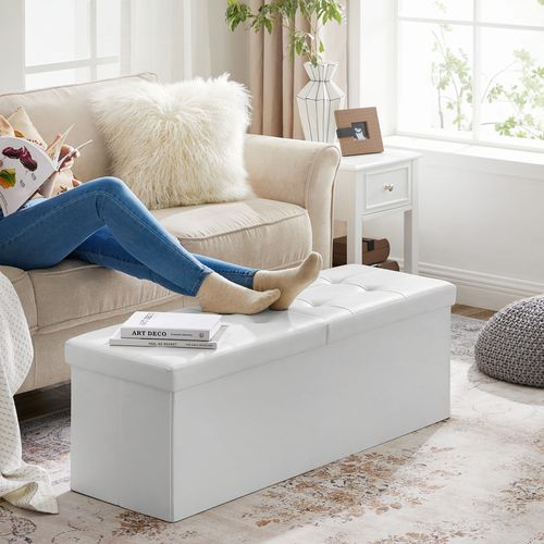 Pouf De Rangement Pufa En Mdf Blanc Avec Siège De Rangement