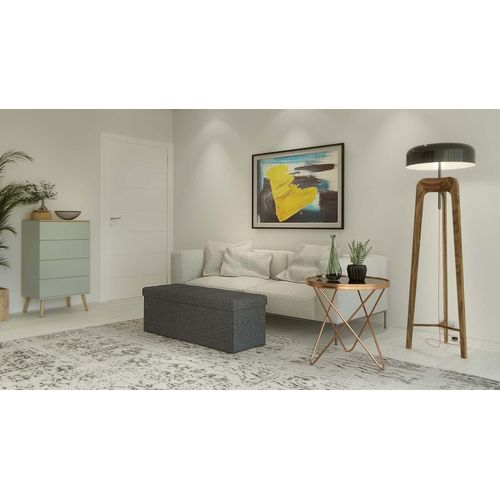 Pouf De Rangement Pufa, Revêtement En Mdf Gris Foncé Et Tissu Aspect Lin