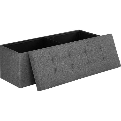 Pouf De Rangement Pufa, Revêtement En Mdf Gris Foncé Et Tissu Aspect Lin