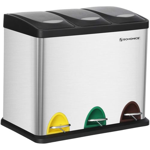 Poubelle Avec 3 Bacs Amovibles, Argentée Ltb24l