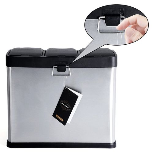 Poubelle Avec 3 Bacs Amovibles, Argentée Ltb24l