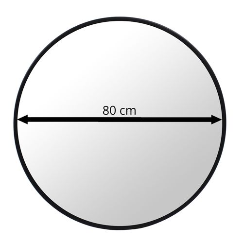 Miroir Rond Avec Cadre Noir Pour Salle De Bain Et Salon, 80 Cm