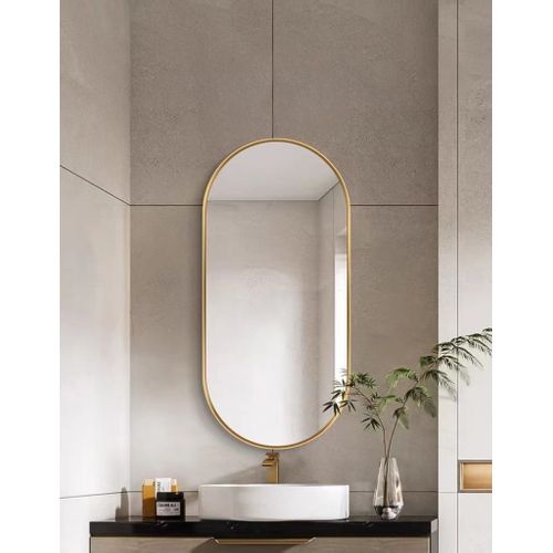 Miroir Ovale 100x50cm, Cadre Doré, Idéal Pour Une Décoration De Style Loft