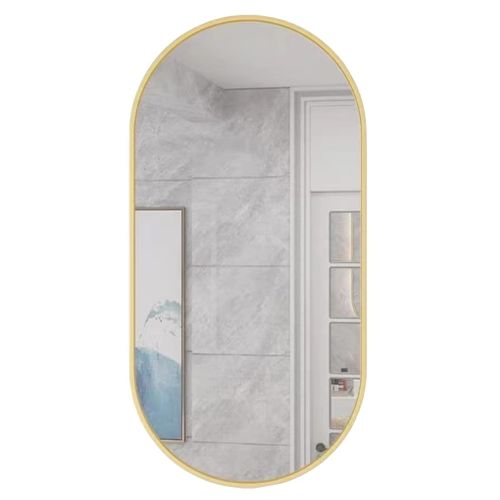 Miroir Ovale 100x50cm, Cadre Doré, Idéal Pour Une Décoration De Style Loft