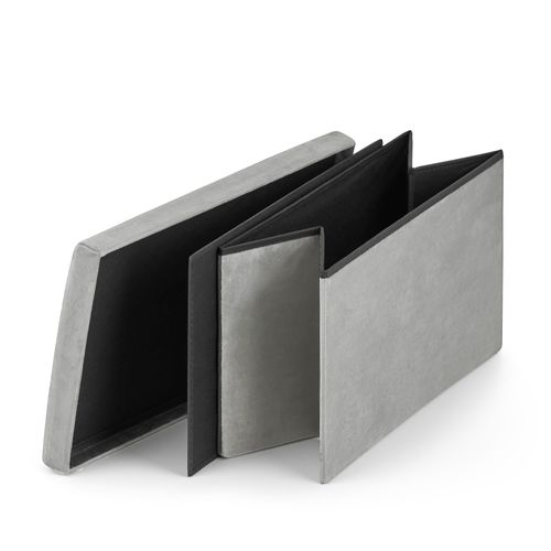 Pouf Pliant Avec Rangement - Assise Moderne En Velours Gris XL 60x38x38cm