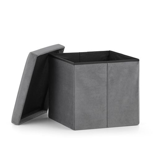 Pouf Pliant Avec Rangement - Gris Velours 38x38x38cm