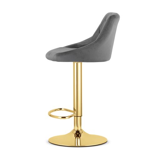 Tabouret Pivotant Daka - Velours Gris Avec Piètement Doré