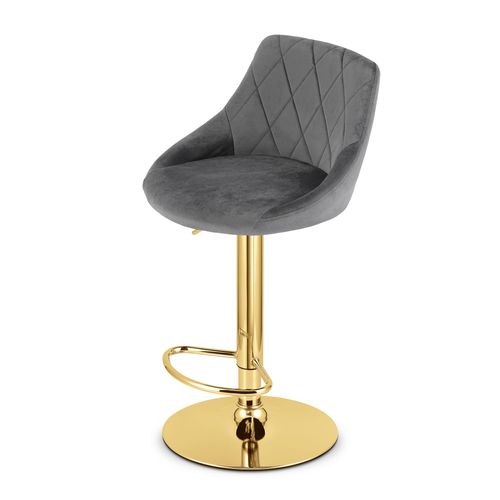 Tabouret Pivotant Daka - Velours Gris Avec Piètement Doré