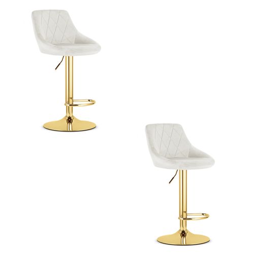 Tabouret Pivotant Daka - Velours Beige Avec Base Dorée X 2