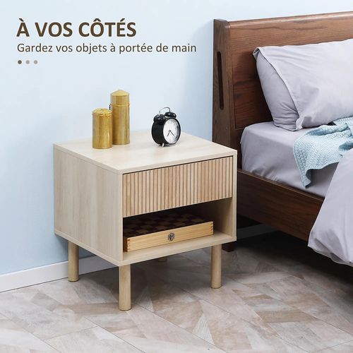 Lot De 2 Tables De Chevet Table De Nuit Avec Tiroirs Et Niches, Style Moderne, Bois Naturel