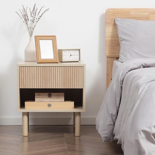 Lot De 2 Tables De Chevet Table De Nuit Avec Tiroirs Et Niches, Style Moderne, Bois Naturel